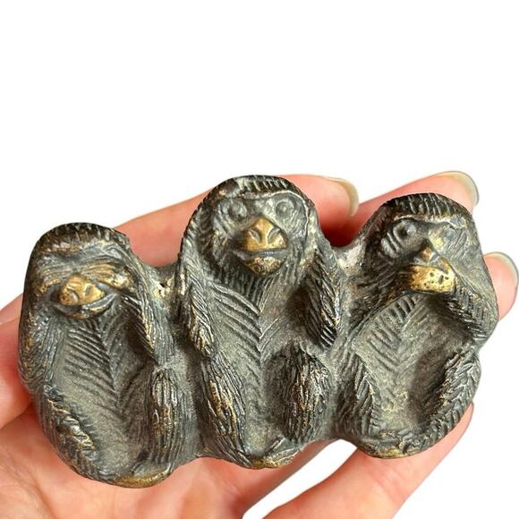 Metal Monkey- 3 wise monkeys- see no evils speak no evil hear no evil - Picture 1 of 7